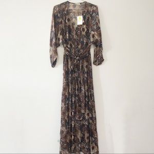 Louizon maxi dress printed vintage boho look semi sheer overlay